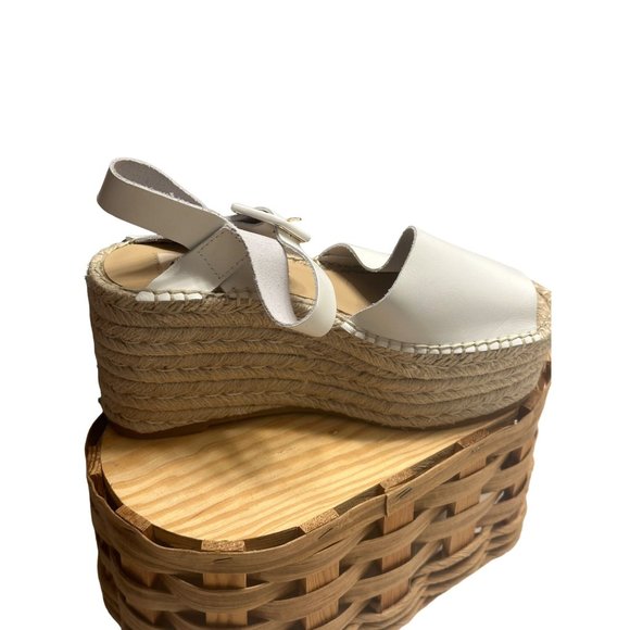 Antonio Melani White Sandals Size 6.5M Leather Wedge Espadrille‎ - Picture 6 of 8